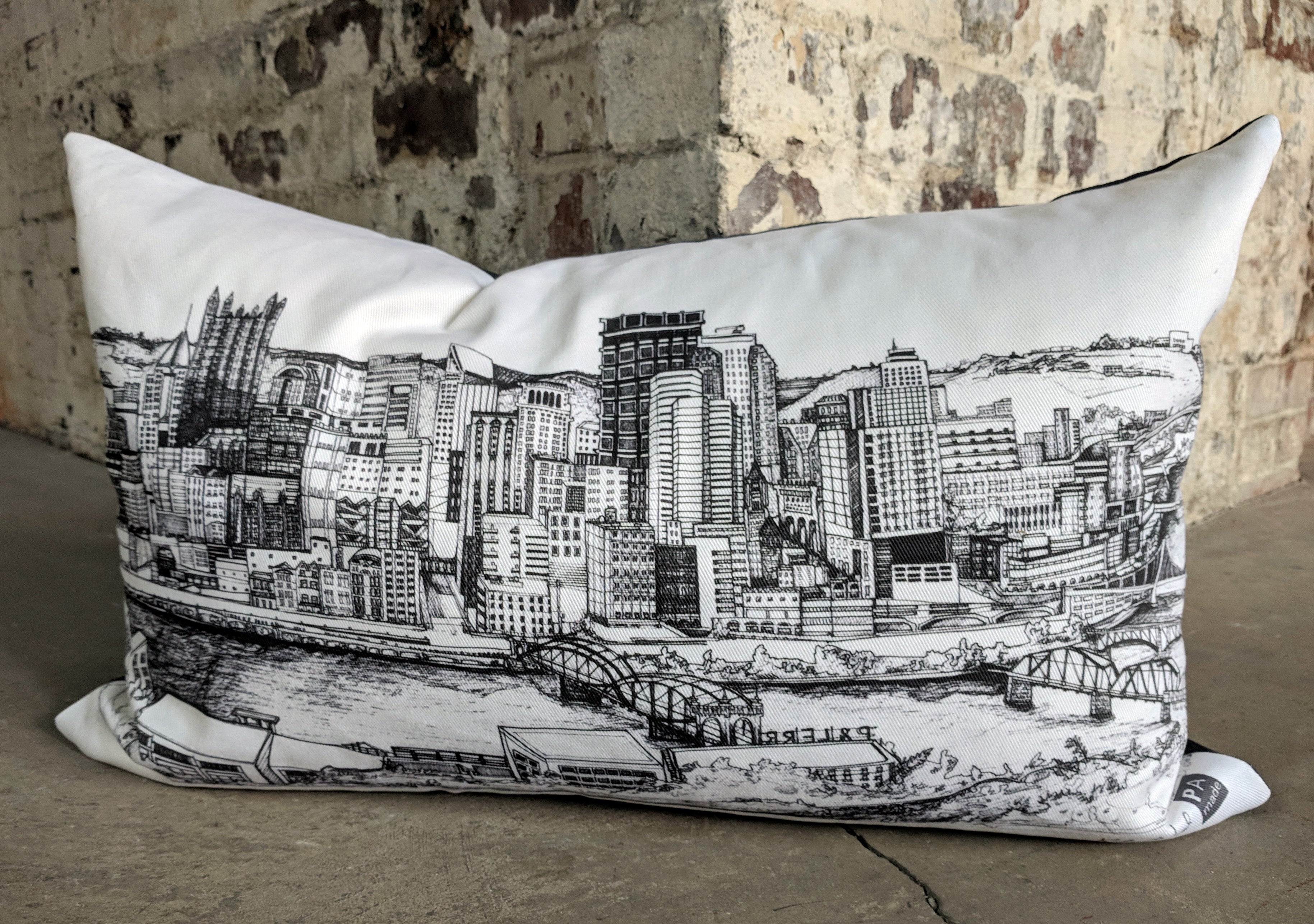 Digitally printed black and white Monongahela Overlook Statement Pillow for the home