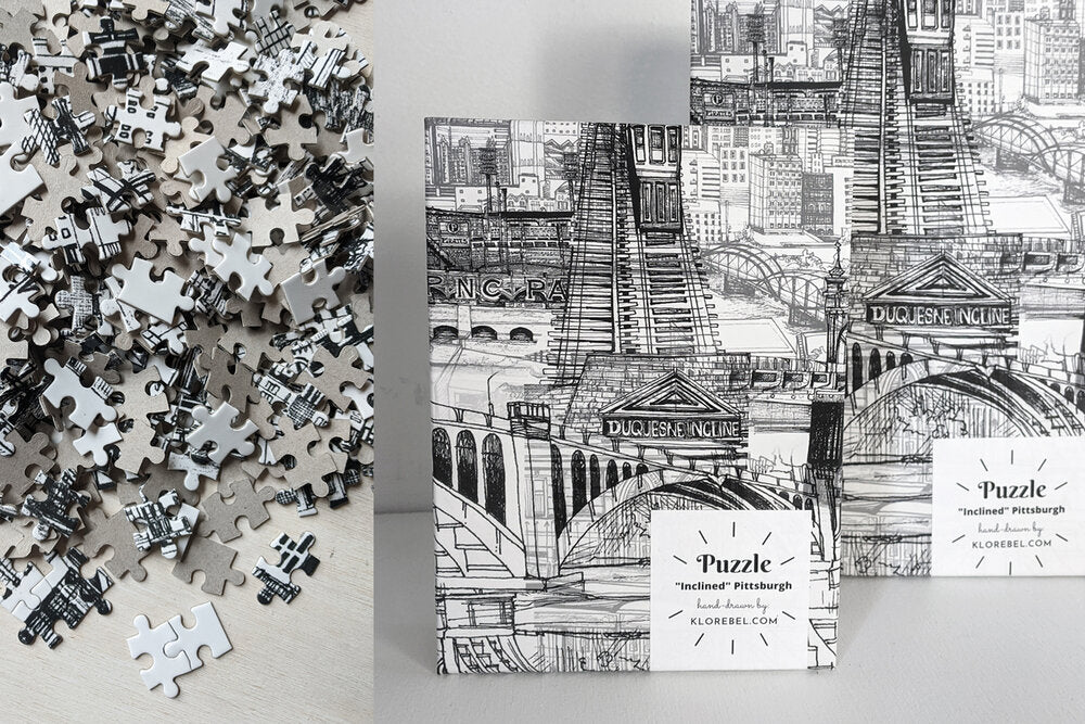 Pittsburgh architecture black and white puzzles in two sizes