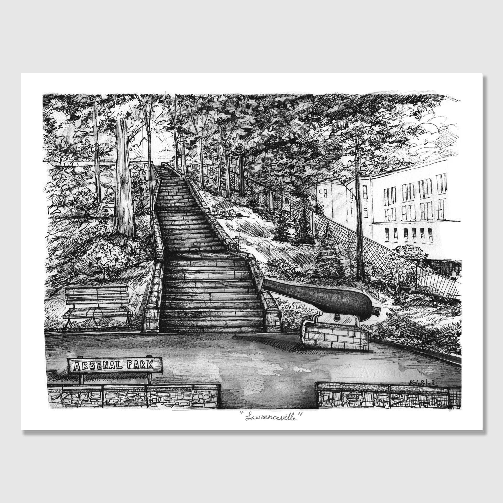 Arsenal Park, Stairs, and Cannon in Lawrenceville | Art Print