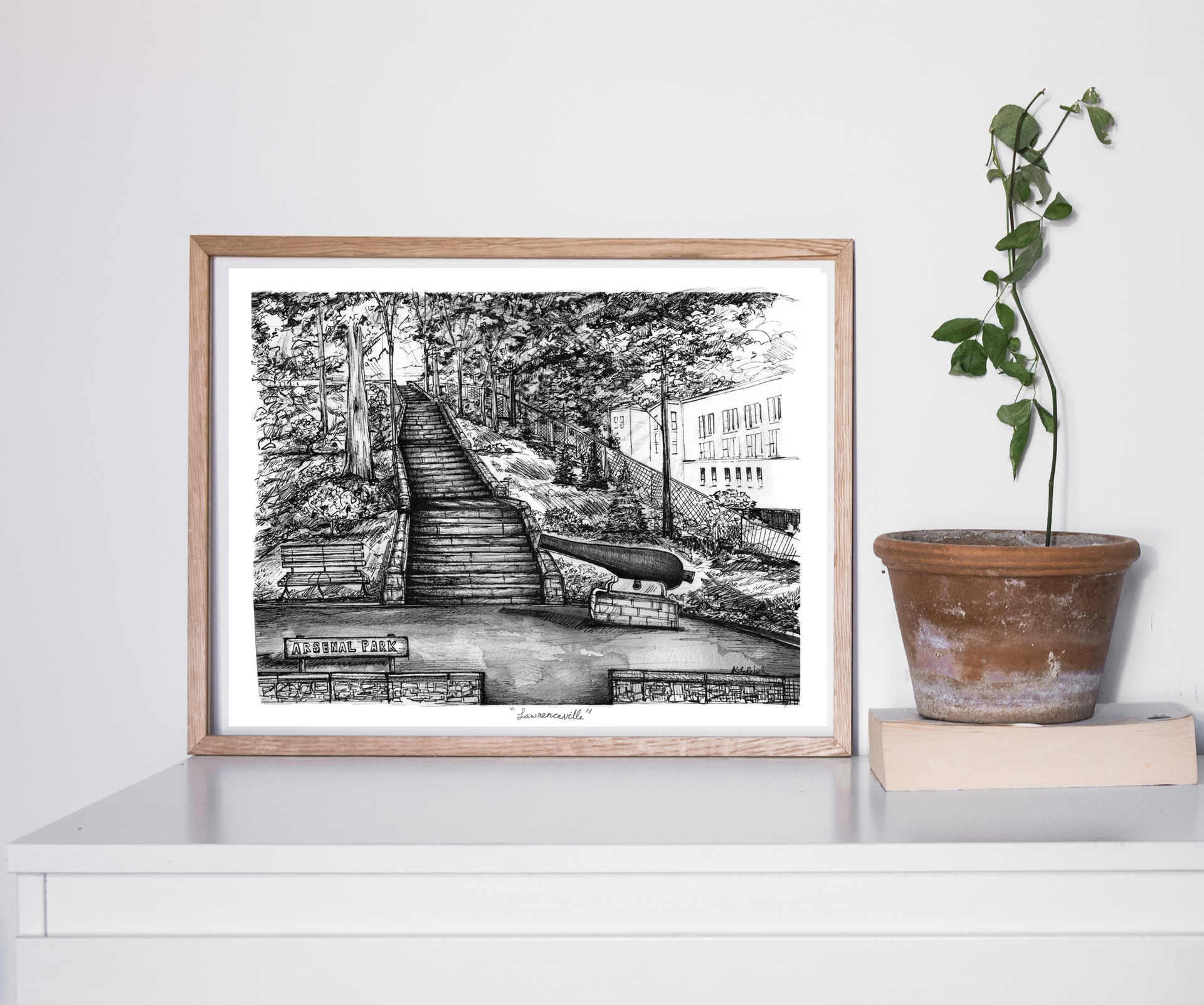 Arsenal Park, Stairs, and Cannon in Lawrenceville | Art Print