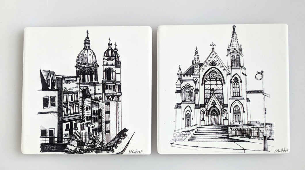Pittsburgh Church Coaster Set - Immaculate Heart of Mary + Mary of the Mount
