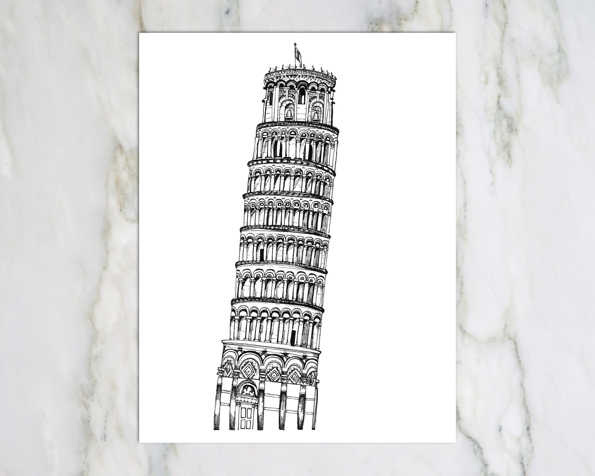 Leaning Tower of Pisa (White Background) | Art Print