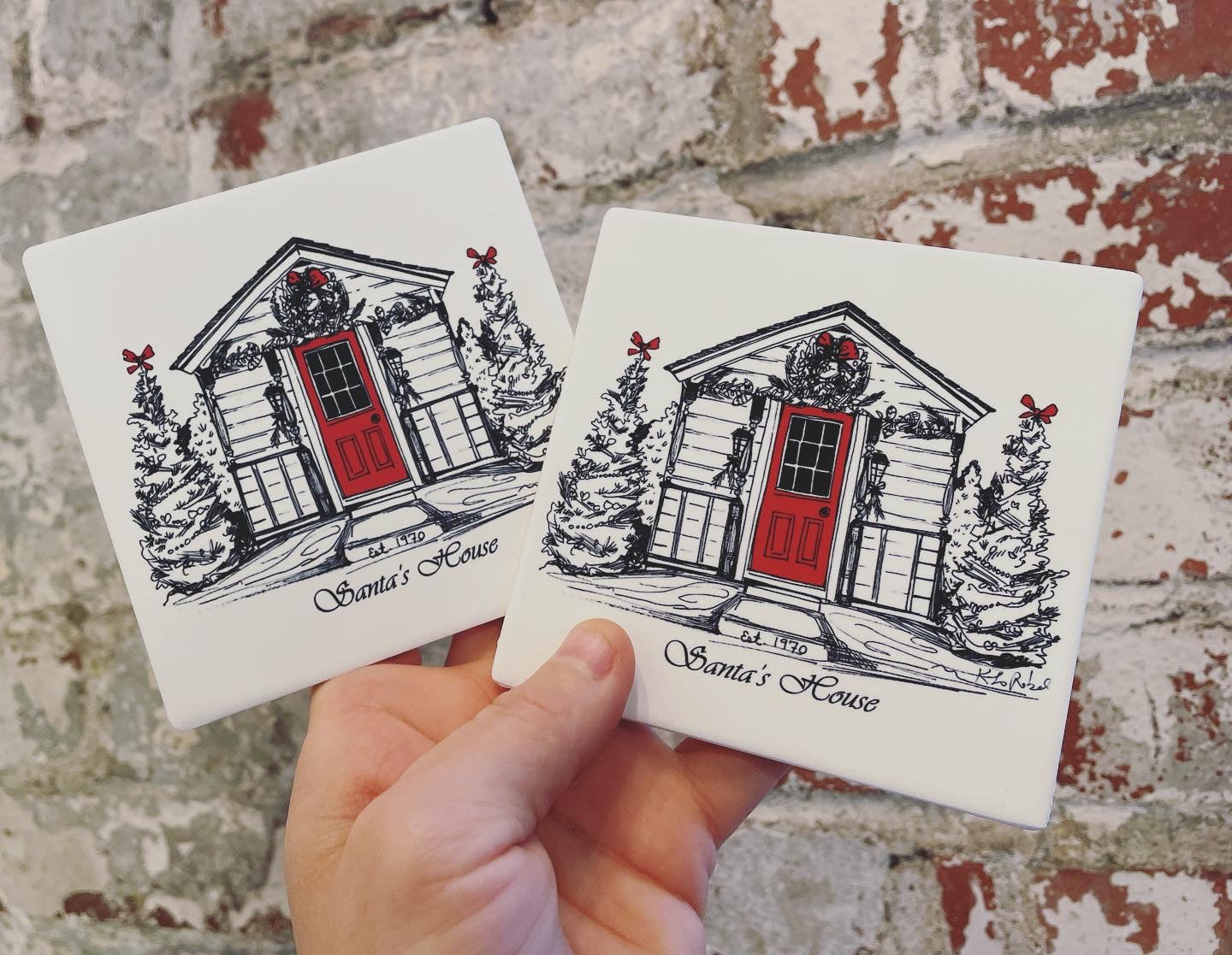 Santa's House (Red Door) Coaster Set