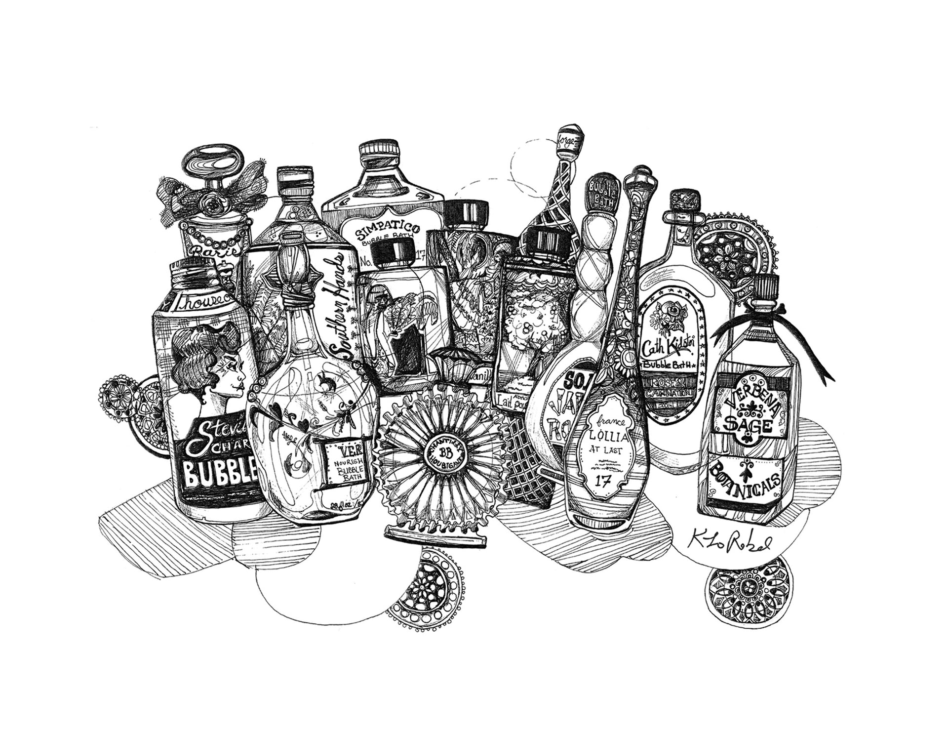 Antique Bottles, Bubble Bath | Art Print