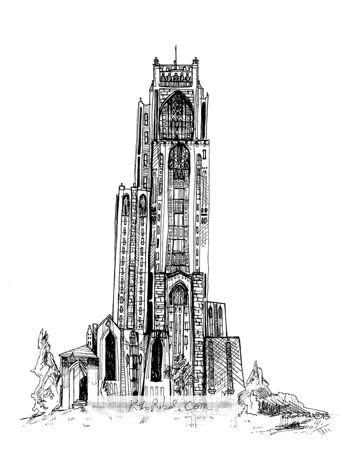 Black and white image of Pittsburgh University's Cathedral of learning